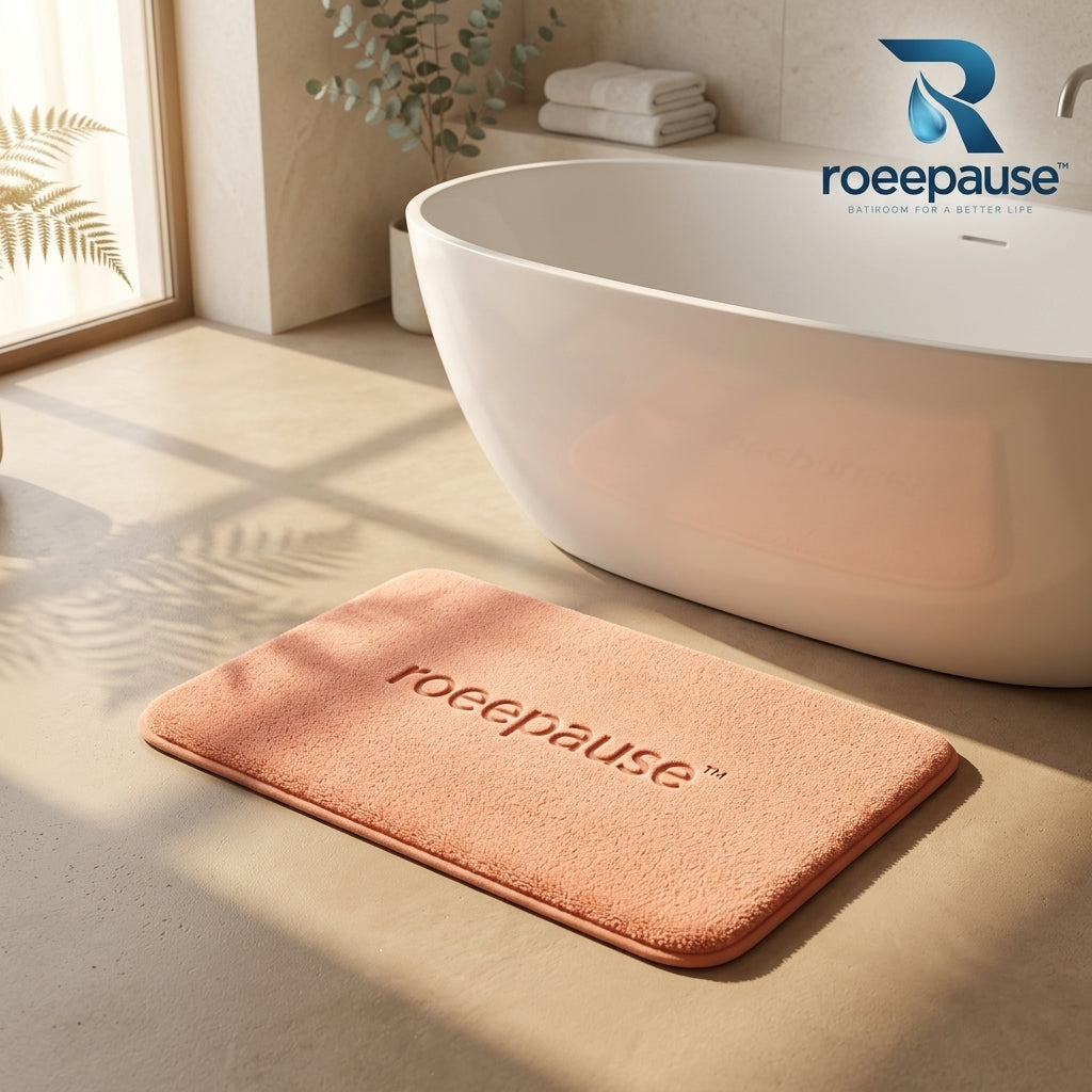 roeepause™ CloudStrata Memory Foam Bath Mat | 20mm High-Density Slow-Rebound Viscoelastic Core with Ultra-Soft Capillary Velvet & Heavy-Duty Anti-Slip SBR Rubber Base