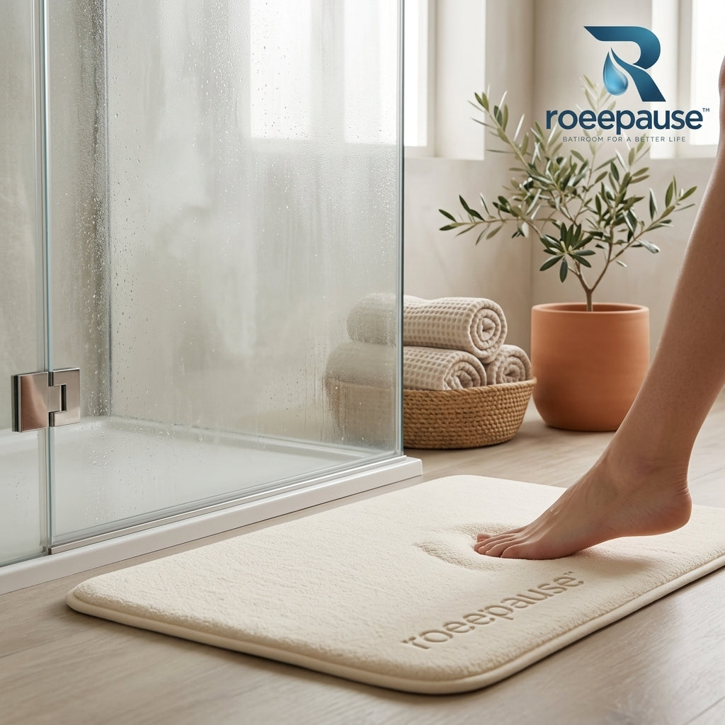 roeepause™ CloudStrata Memory Foam Bath Mat | 20mm High-Density Slow-Rebound Viscoelastic Core with Ultra-Soft Capillary Velvet & Heavy-Duty Anti-Slip SBR Rubber Base