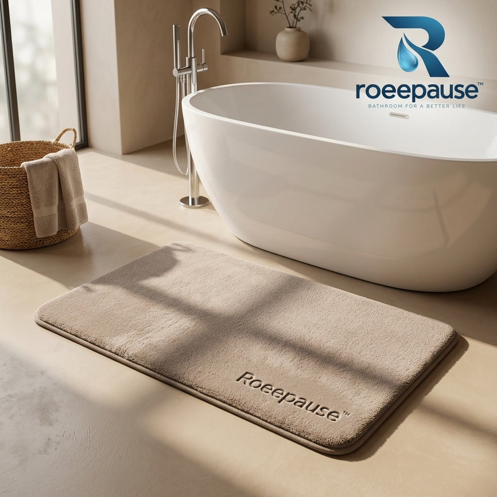 roeepause™ CloudStrata Memory Foam Bath Mat | 20mm High-Density Slow-Rebound Viscoelastic Core with Ultra-Soft Capillary Velvet & Heavy-Duty Anti-Slip SBR Rubber Base