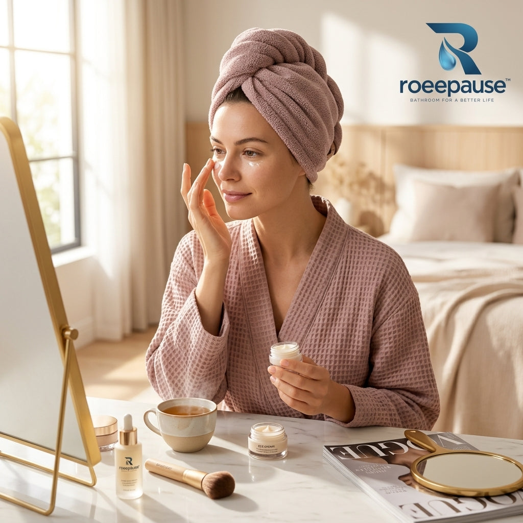 roeepause™ SoftTwist Microfiber Fast-Dry Hair Wrap | 450 GSM High-Pile Coral Fleece Turban with Anti-Snag Resin Button Anchor & Zero-Friction Capillary Drying