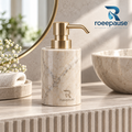 roeepause™ StoneMist Countertop Natural Marble Soap Dispenser | Monolithic Lathe-Turned Heavyweight Stone with SUS 304 Brushed Champagne-Gold Anti-Drip Pump & Wide-Bore Refill Neck
