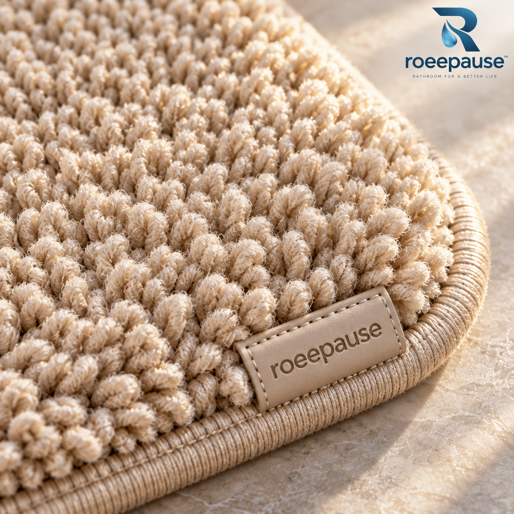 roeepause™ VelvetStep Plush Contour Bath Mat 2-Piece Set | 1800 GSM High-Density Microfiber Chenille Vanity Rug & Ergonomic U-Shaped Toilet Base with Heavy-Duty Non-Slip Latex Backing
