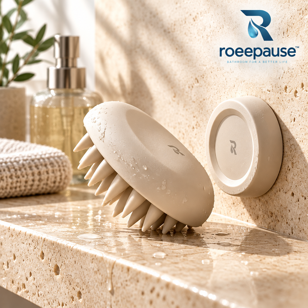 roeepause™ ZenScrub Magnetic Scalp Massage Brush | 100% Food-Grade Liquid Silicone Pebble Exfoliator with 19 Conical Shiatsu Nodes & Floating Wall Dock