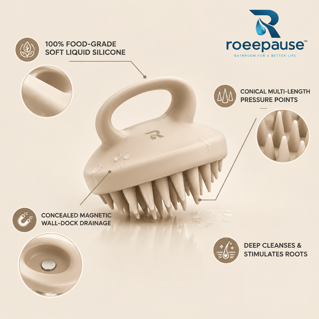 roeepause™ ZenScrub Magnetic Scalp Massage Brush | 100% Food-Grade Liquid Silicone Pebble Exfoliator with 19 Conical Shiatsu Nodes & Floating Wall Dock
