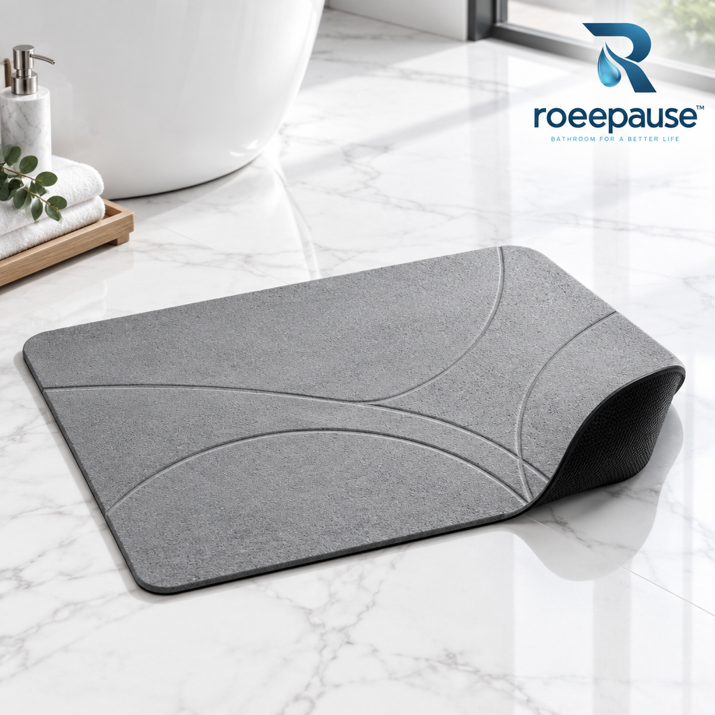 roeepause™ InstantDry Flexible Diatomite Bath Runner | 10-Second Rapid Desiccation Nanoporous Mineral Mat with Rollable Composite Core & Bionic Anti-Slip Base