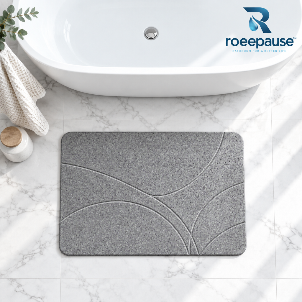 roeepause™ InstantDry Flexible Diatomite Bath Runner | 10-Second Rapid Desiccation Nanoporous Mineral Mat with Rollable Composite Core & Bionic Anti-Slip Base