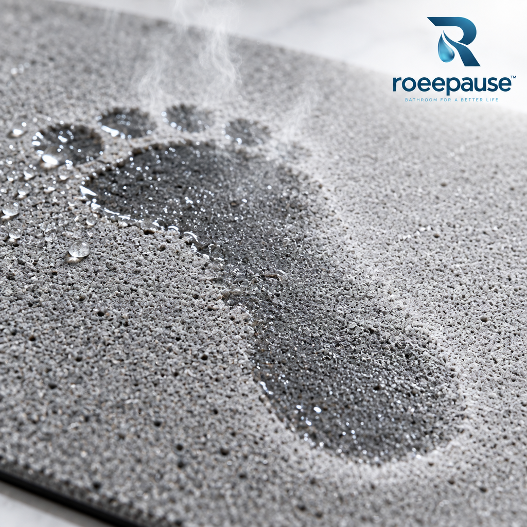 roeepause™ InstantDry Flexible Diatomite Bath Runner | 10-Second Rapid Desiccation Nanoporous Mineral Mat with Rollable Composite Core & Bionic Anti-Slip Base