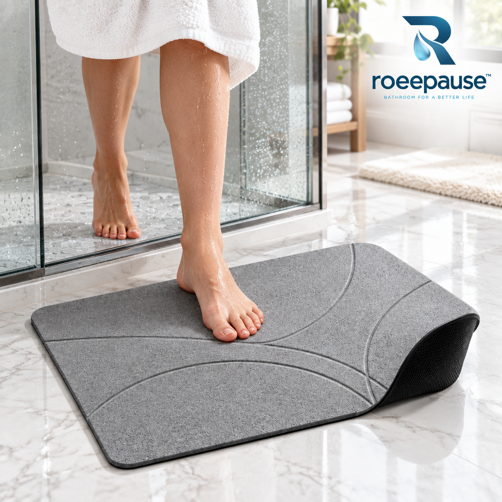 roeepause™ InstantDry Flexible Diatomite Bath Runner | 10-Second Rapid Desiccation Nanoporous Mineral Mat with Rollable Composite Core & Bionic Anti-Slip Base
