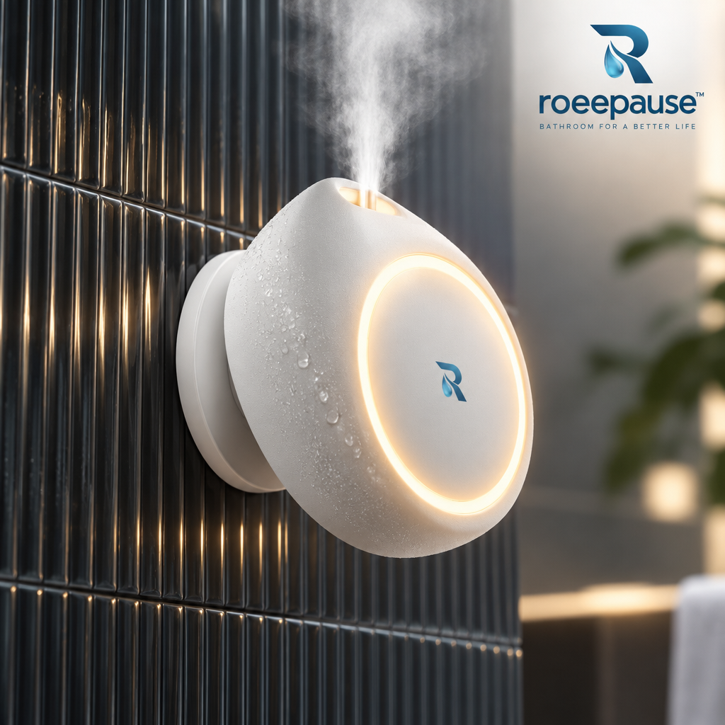 roeepause™ OasisMist Wall-Mounted Shower Aromatherapy Diffuser | IPX7 Waterproof Ultrasonic Cold-Mist Spa Nebulizer with Warm Ambient Breathing Halo Light & Magnetic Quick-Release Tank