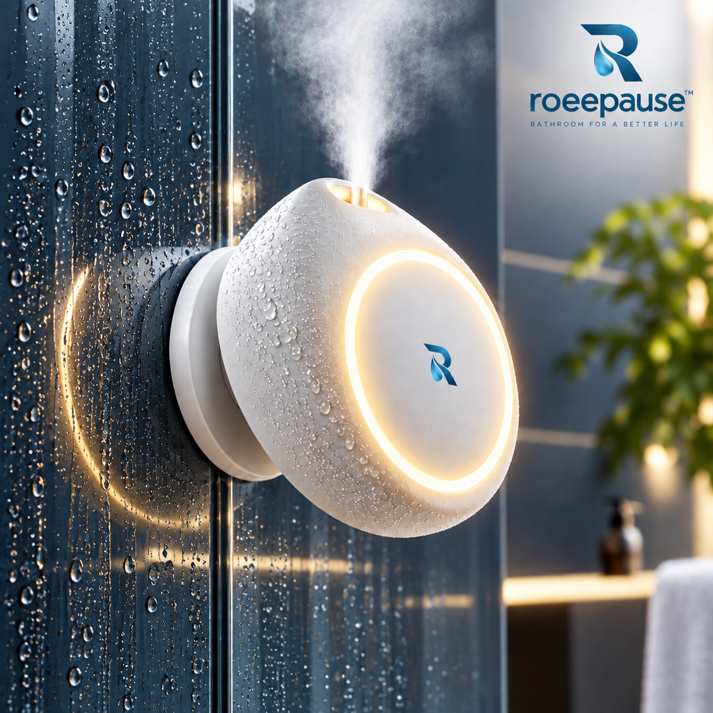 roeepause™ OasisMist Wall-Mounted Shower Aromatherapy Diffuser | IPX7 Waterproof Ultrasonic Cold-Mist Spa Nebulizer with Warm Ambient Breathing Halo Light & Magnetic Quick-Release Tank
