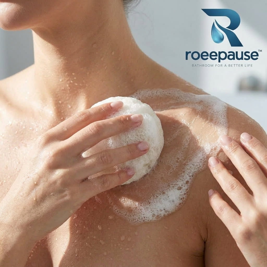 roeepause™ PureTouch Konjac Plant Sponge | 100% High-Altitude Organic Konjac Root Fiber Face & Body Cleanser with Water-Gel Cushion Barrier & Natural Hanging Cord