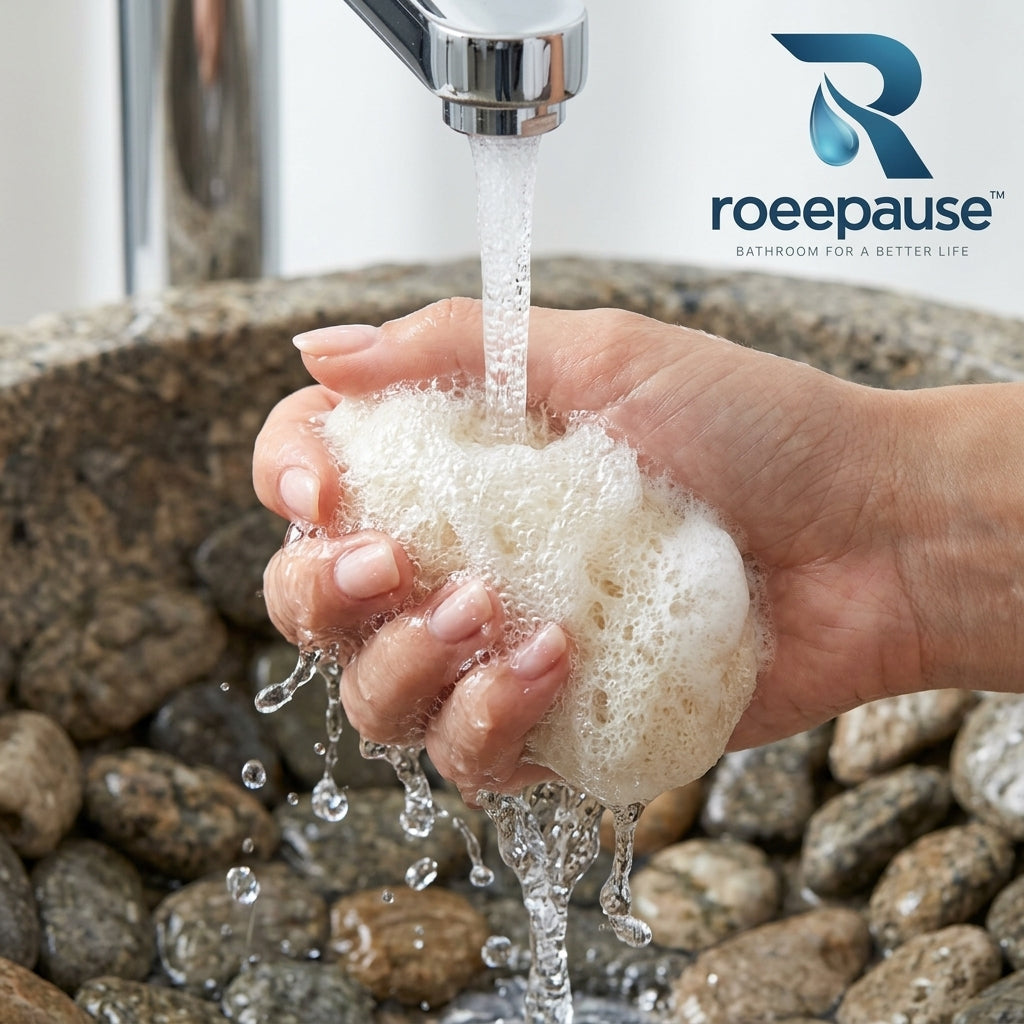 roeepause™ PureTouch Konjac Plant Sponge | 100% High-Altitude Organic Konjac Root Fiber Face & Body Cleanser with Water-Gel Cushion Barrier & Natural Hanging Cord